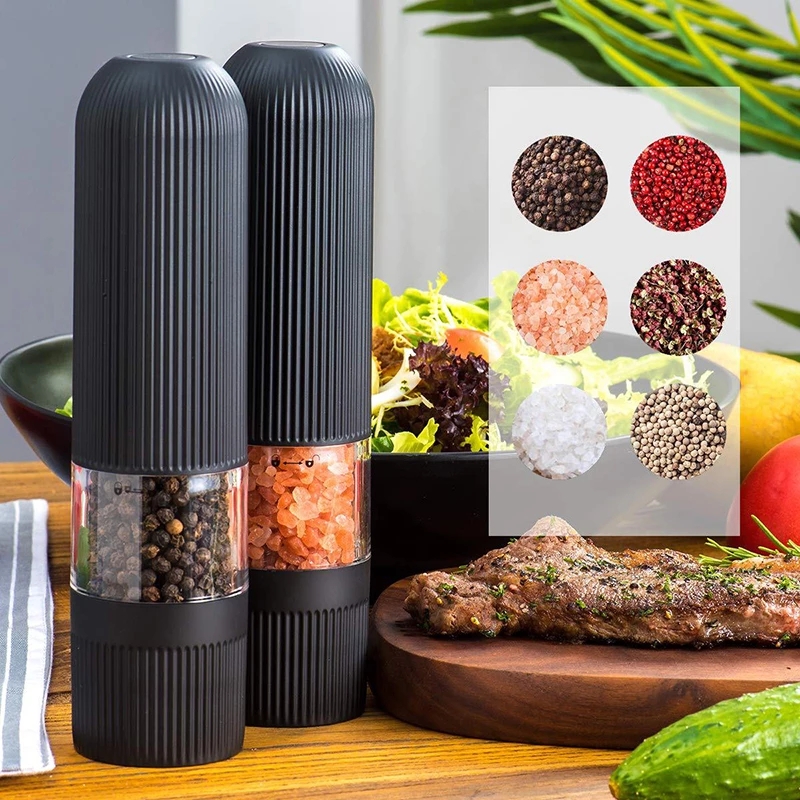 Automatisk salt- og pepperkvern elektrisk krydderkvern justerbar grovhet kjøkkenverktøy kverning for matlaging grilling
