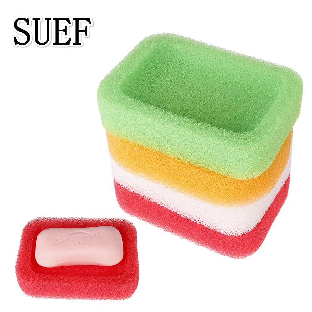 Suef 1 stk hjemme slik farve svamp skum sæbeskål tallerken holder badeværelse svamp sæbe holder hustøj møbler @ 3