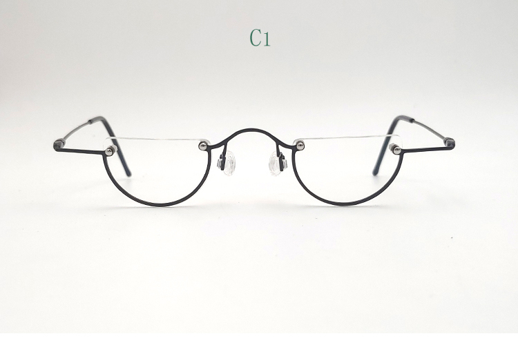 Vintage Ronde Halfomrand Leesbrilmontuur, Superkleine Metalen Brilmonturen, Bijziendheid Optische Bril Op Sterkte 2 1 3: Black / + 600