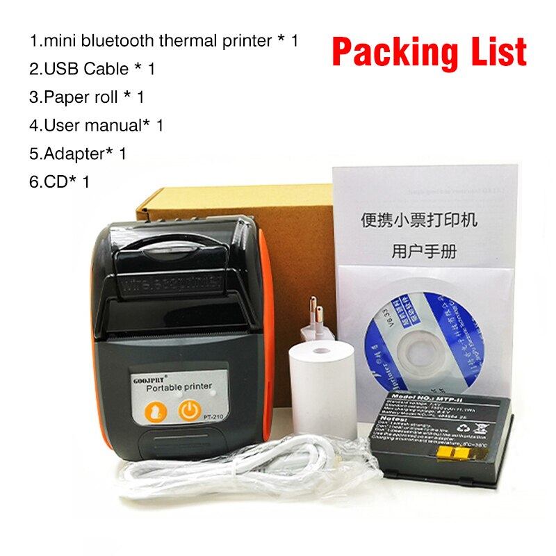 58Mm Mini Portable Thermische Printer Bluetooth Draadloze Ticket Printers Bill Machine Voor Android Ios Venster PT210