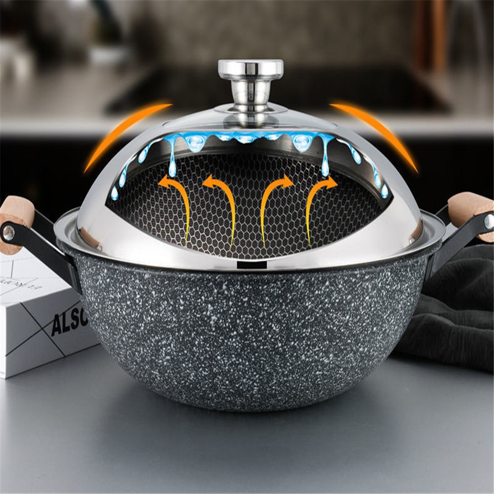 Frying Pan with Lid 34cm Pan Lids Stainless Steel Pot Lid Pan Cover Thicken Visible Wok Lid Glass Lid Wok Lid Frying Pan Covers