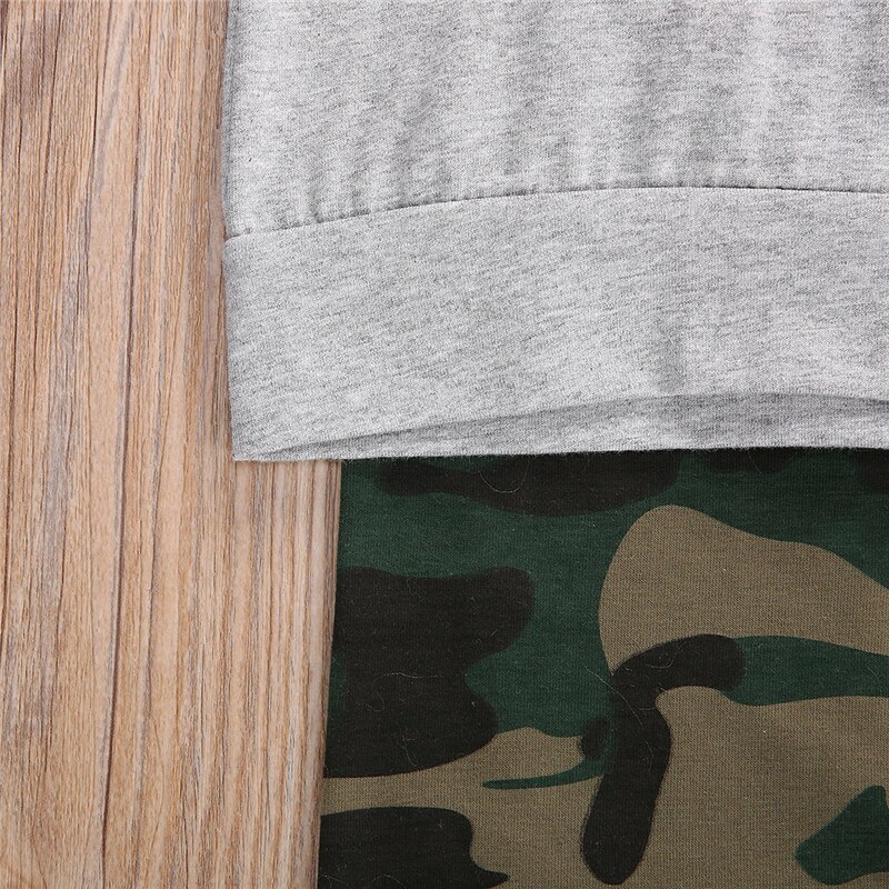 Babykläder Set för Pojkar - Kamouflageprint Huvtröja Långärmad Pullover Topp + Byxor 2-delat