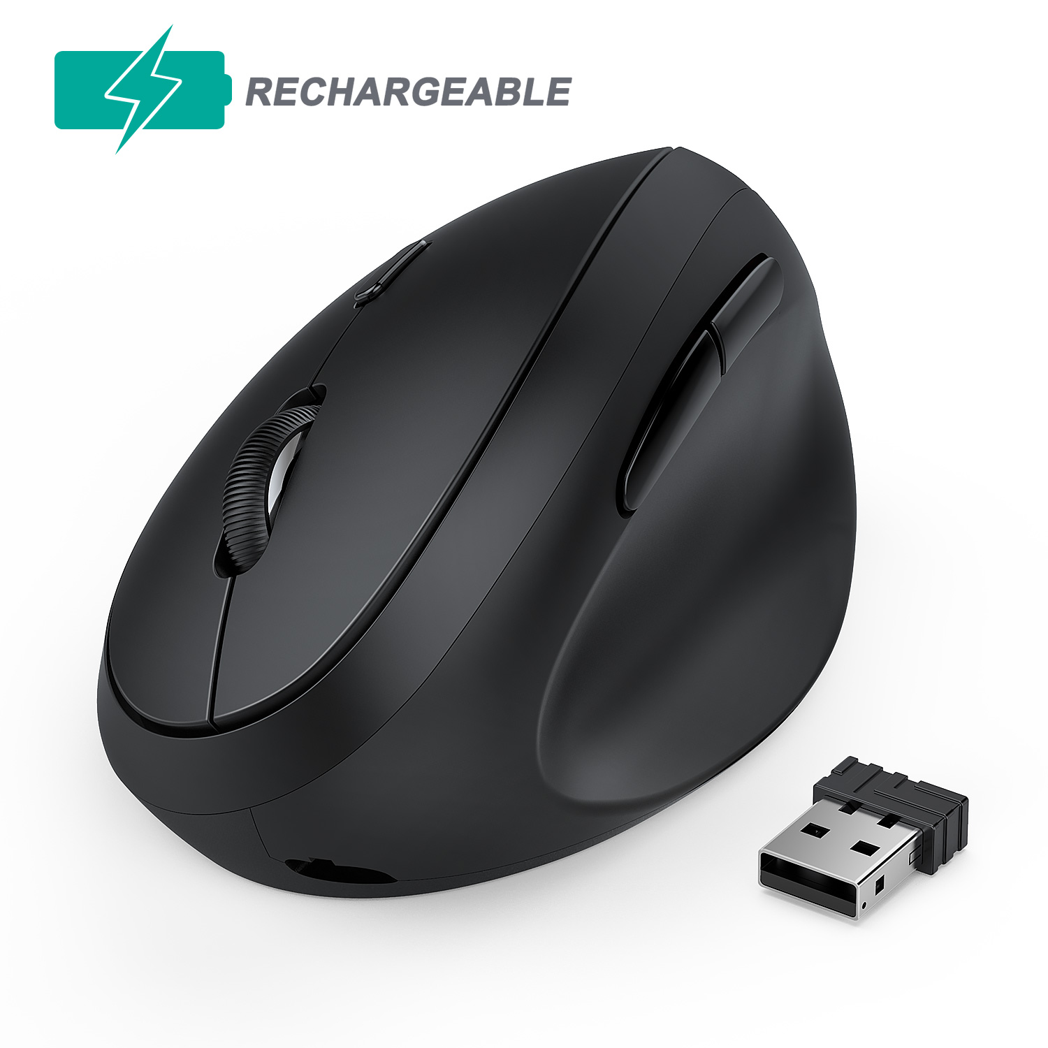 Jelly Kam 2.4Ghz Draadloze Muis Voor Laptop Oplaadbare Ergonomische Verticale Roze Muis Optische Muizen Met 3 Verstelbare Dpi: Black