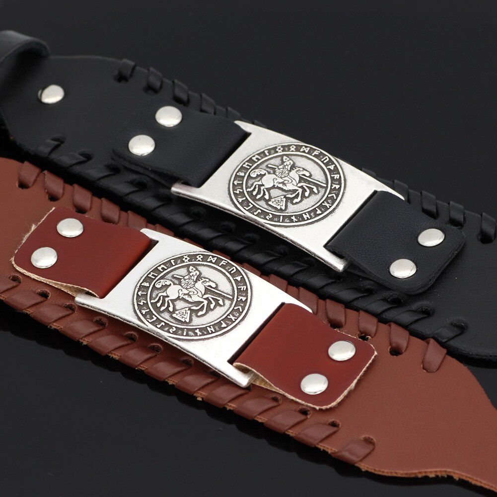 nordisch Wikinger Odin reiten Sleipni Rune leder amulett Armbinde-einstellbare größe 19-31 cm