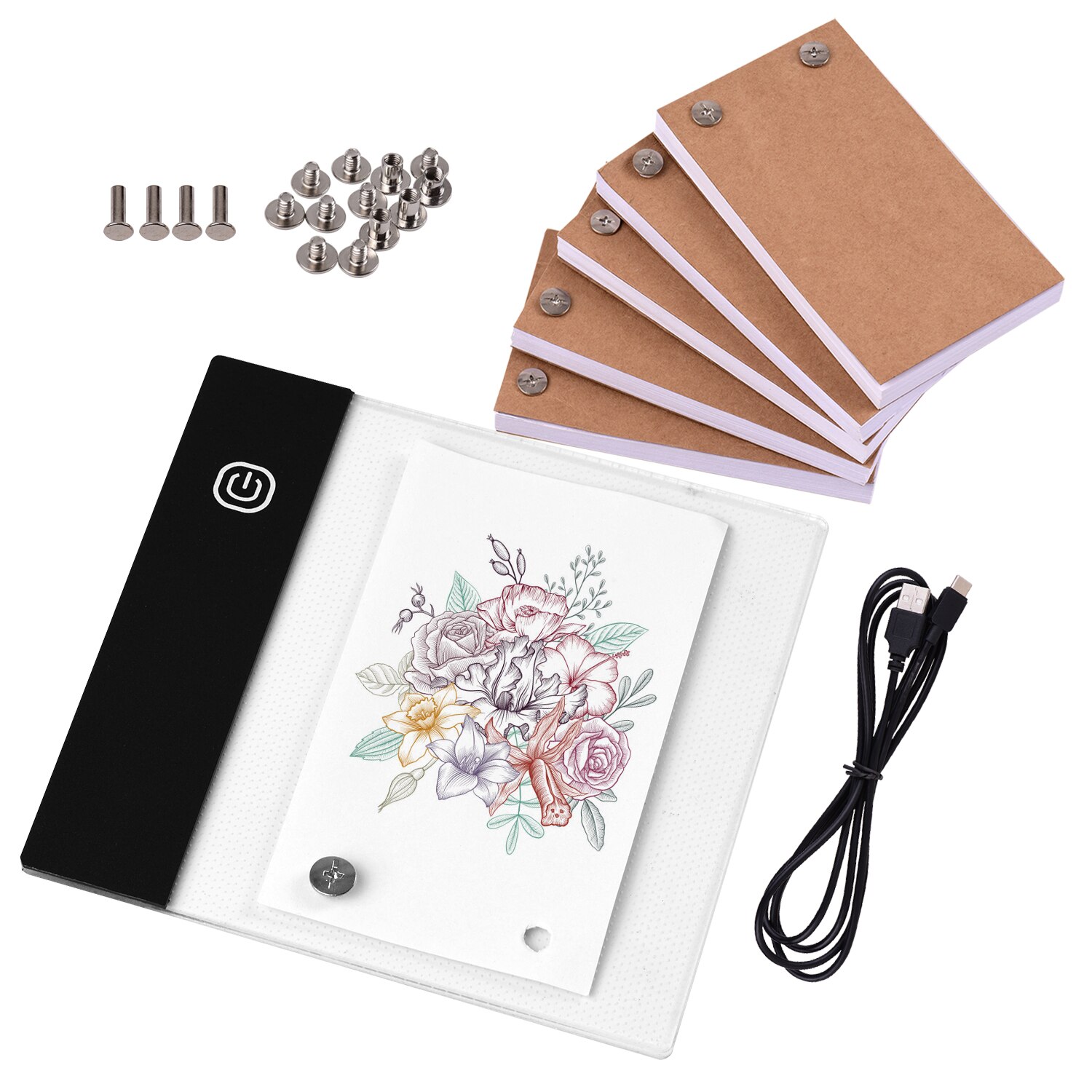 Flip Book Kit with Mini Light Pad LED Lightbox Tablet with Hole 300 Sheets Flipbook Paper Binding Screws for Drawing: Default Title