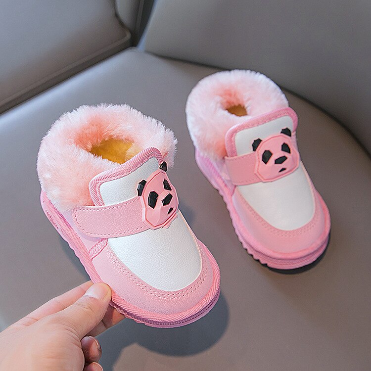 Kinderen Winter Warme Laarzen Voor Meisjes Peuter Jongens Panda Snowboots Klittenband Kinderen Mode Eerste Wandelaar Schoenen: Roze / 23