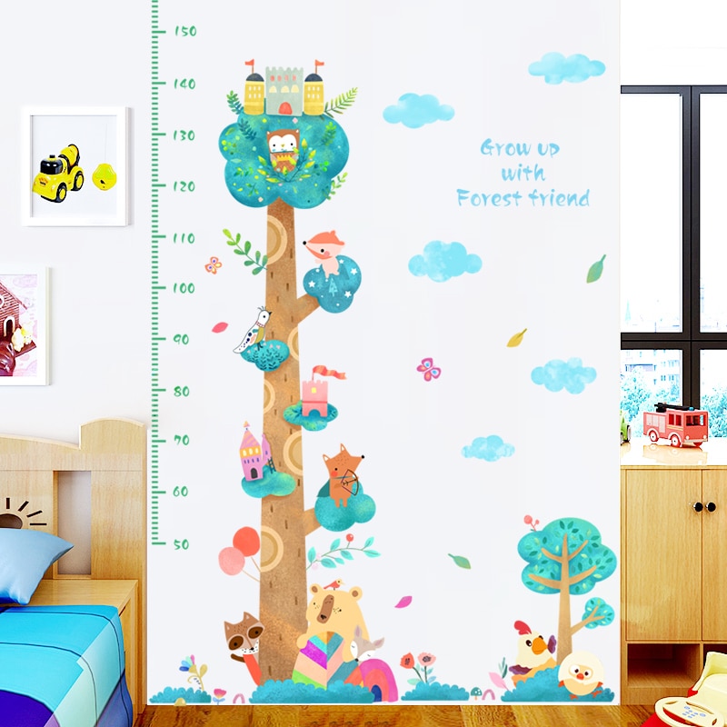 Forest Tree Height Measure Wall Stickers For Kids Rooms Animal Monkey Child Growth Chart Wall Decal Cartoon Baby Room Decoration