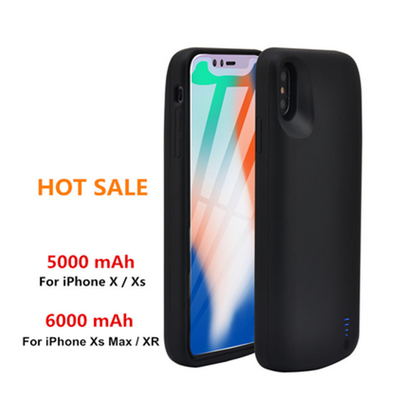Powerbankhoes voor iphone x xs, zwarte externe batterij, oplaadhoes 6000 mah voor iphone xs max xr, powerbankhoes