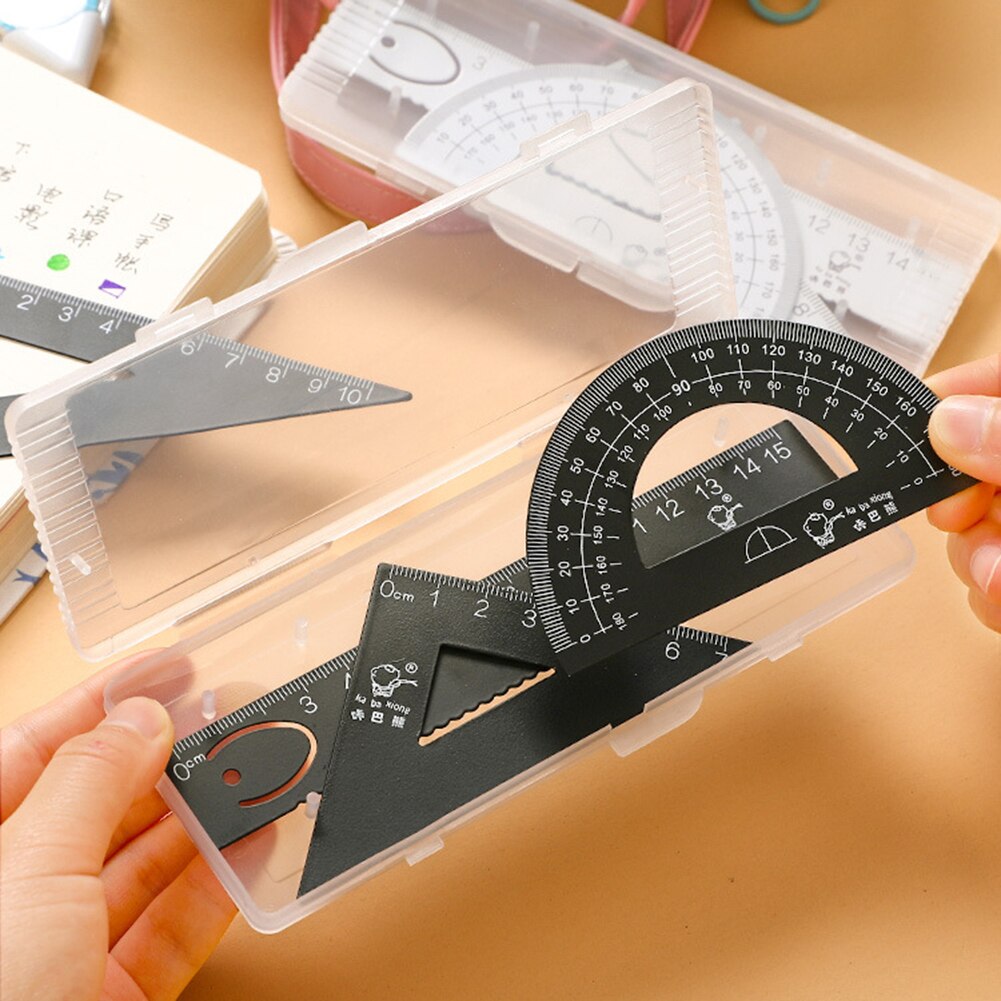 4 pcs/Set Square Triangle Ruler Aluminum Alloy Protractor Set Drawing School Supplies 2 Colors Available