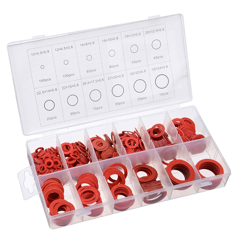 600pcs 12 Sizes Red Steel Paper Fiber Flat Washer Kit Insulation Washer Gasket Nut &amp; Bolt Set Flat Ring Seal Assortment Kit