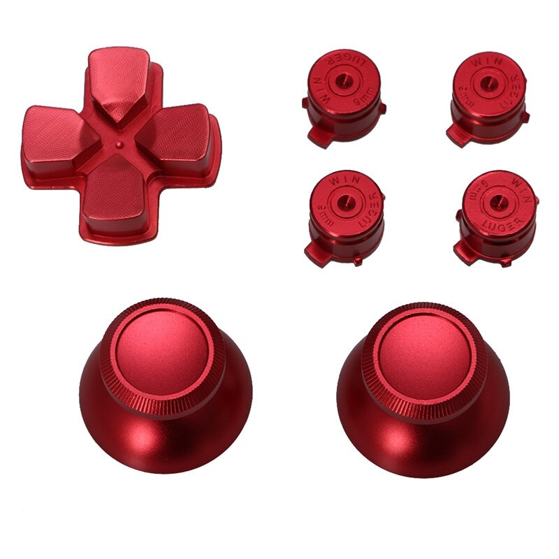 Aluminum Alloy Dpad Thumbstick Cap Bullet Buttons For Sony PS4 DualShock 4 Controller Kit: Red