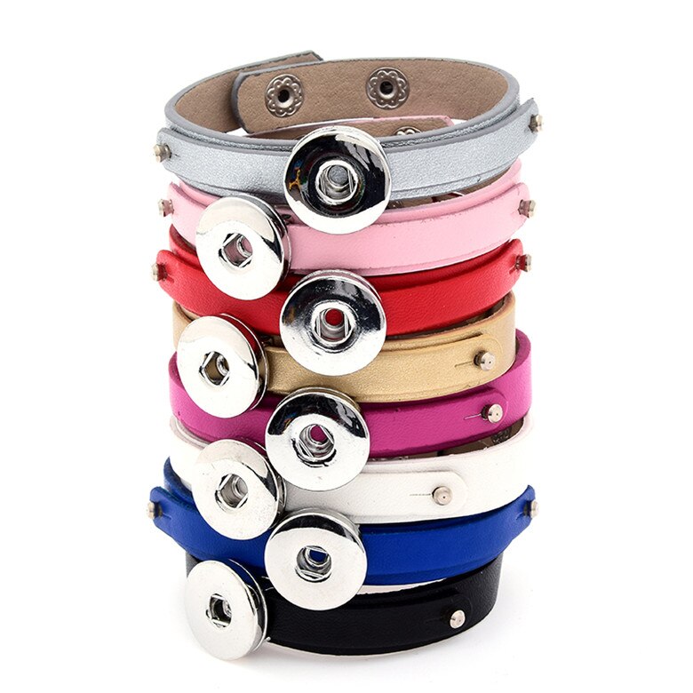 Mode SE0077 Eenvoudige Kleurrijke Leather Snap Armband 21Cm Fit 18Mm Snap Knoppen Sieraden: 10pcs mixed