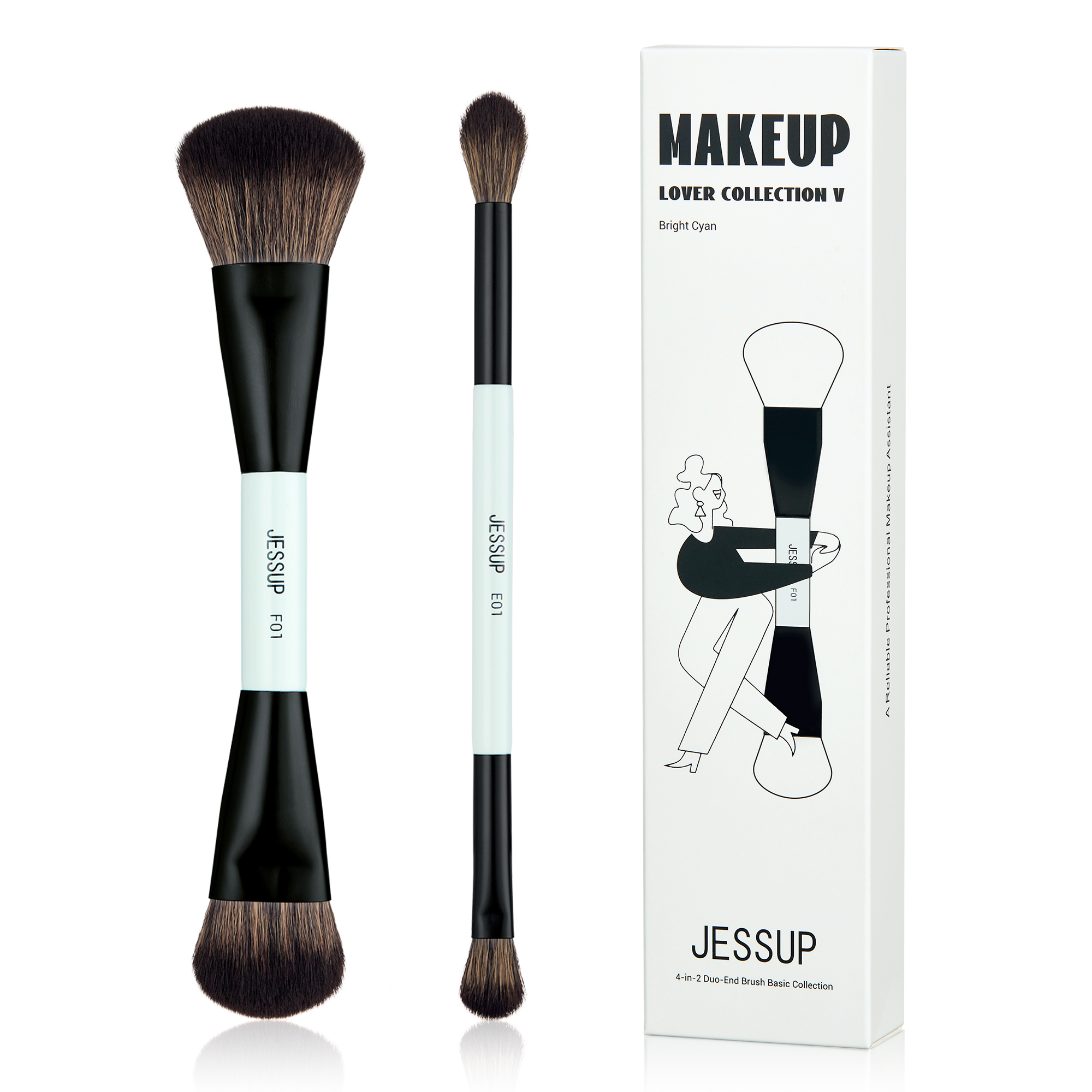 Jessup-Juego de brochas de maquillaje de doble cara, brochas para base, contorno, colorete, mezcla, sombra de cejas, fibra, cian brillante, T501: Verde