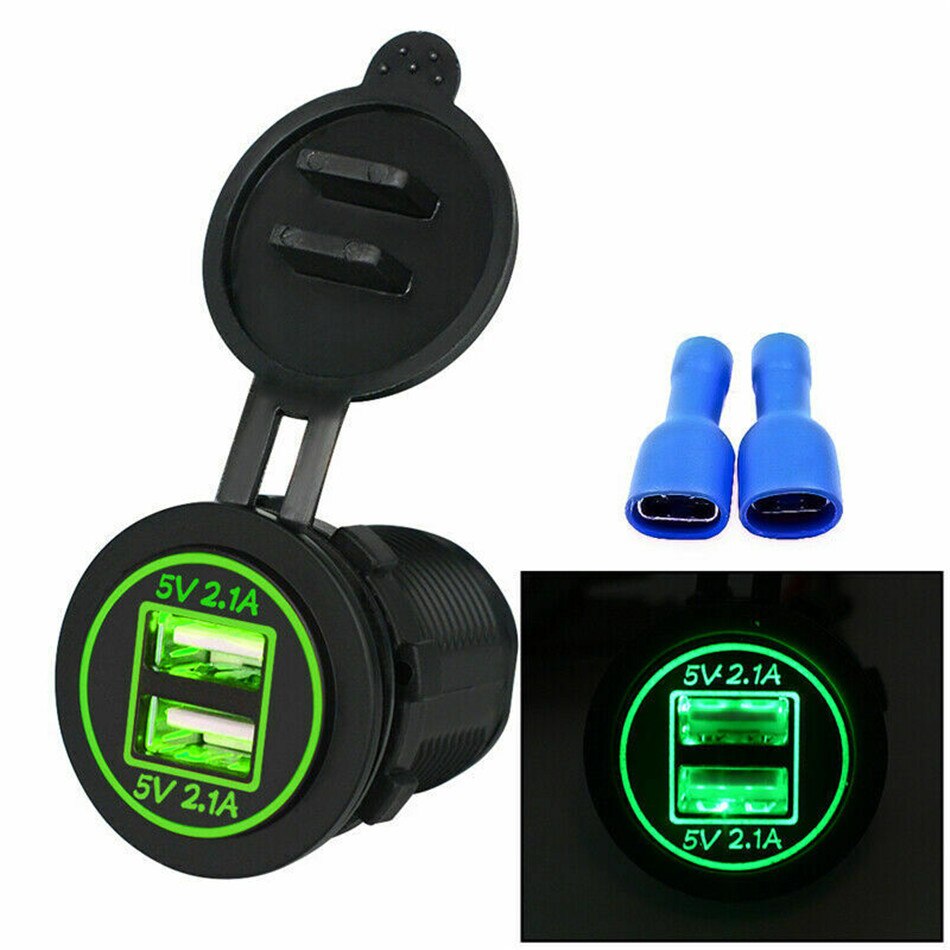 12v-24v led dubbele usb-aansluiting, autolader, dubbele usb-lader, afdekking voor motorfiets, auto, vrachtwagen, atv, bootadapter: Groente