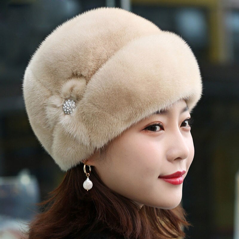 Faux Fur Trimmed Winter Hat for Women Fashionable Outdoor Warm Hats Birthday: green