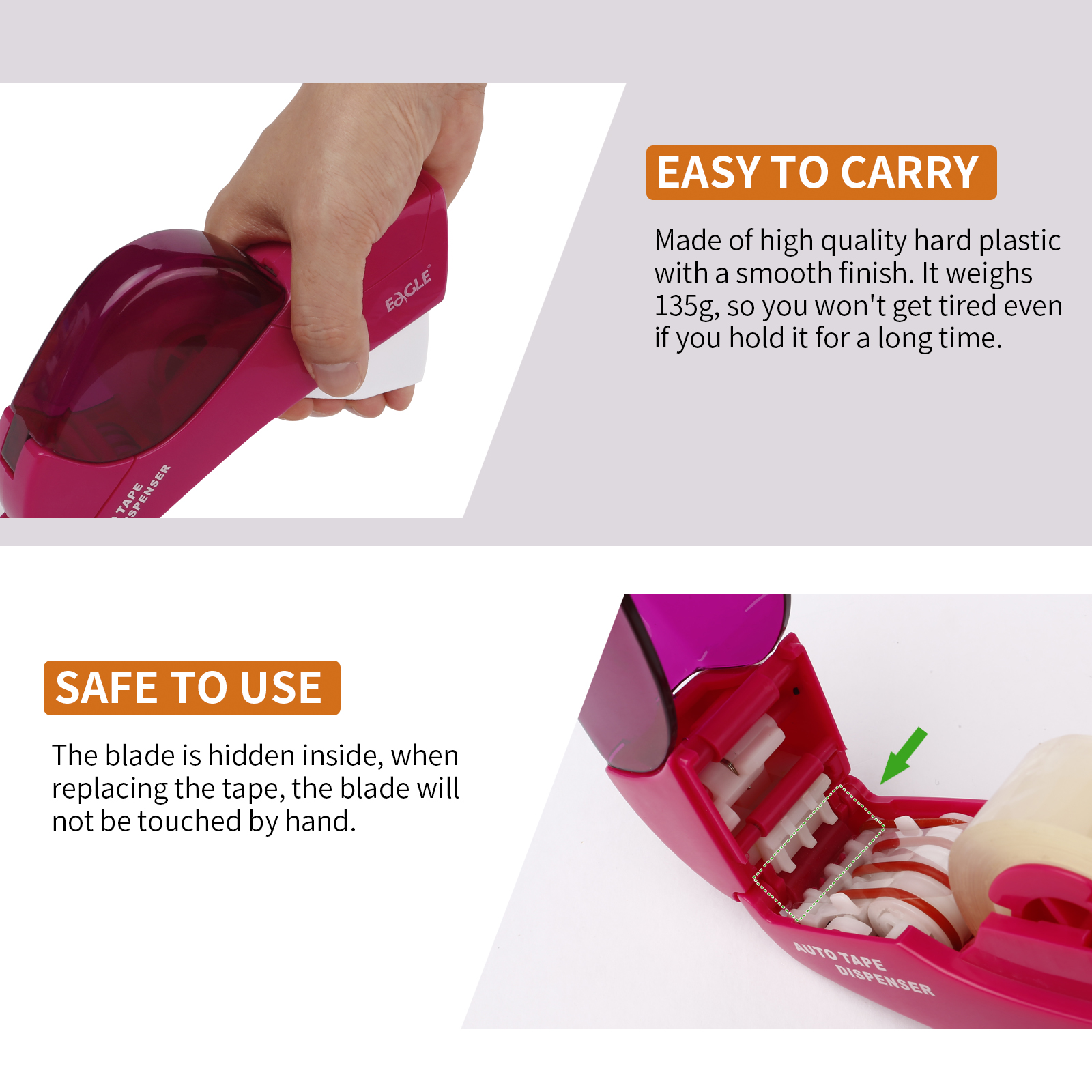 Distributeur automatique de ruban adhésif Eagle, aucune batterie requise, avec 2 rouleaux de ruban adhésif gratuit, adapté au travail manuel, emballage familial