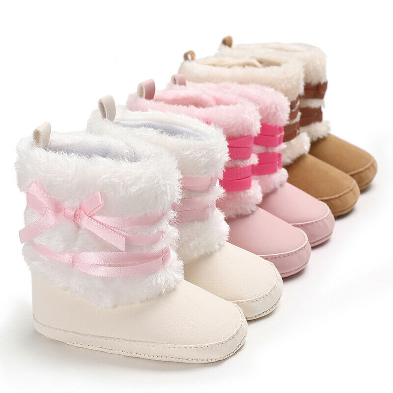 Nuevas botas cálidas de invierno a la , botas de nieve para bebés y niños, zapatos de niño con lazo, zapatos de cuna para recién nacidos de 0 a 18M