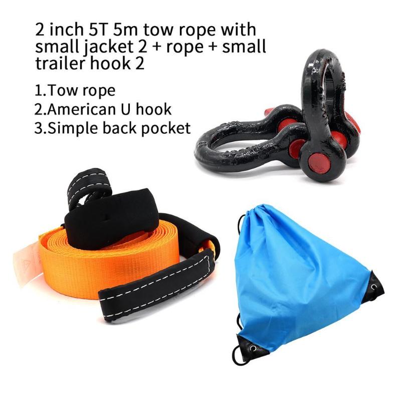 5m 5 Tons Heavy Duty Car Recovery Tow Strap Towing Rope with 2 Tow Hooks Off Road Accessories