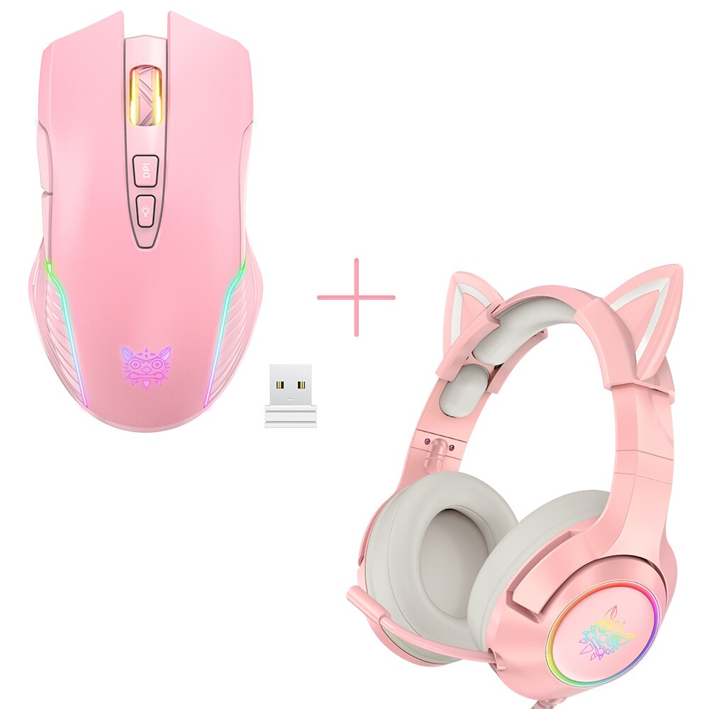 ONIKUMA K9 Pink Gaming Headset For Girls PC Stereo Gaming Headphones with Mic & LED Light For Laptop/ PS4/Xbox One Controller: Mouse with headset 3