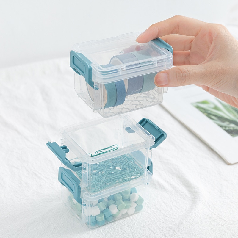 Mini simple style Japanese paper tape storage box transparent sealed storage box stationery small objects kawaii storage box