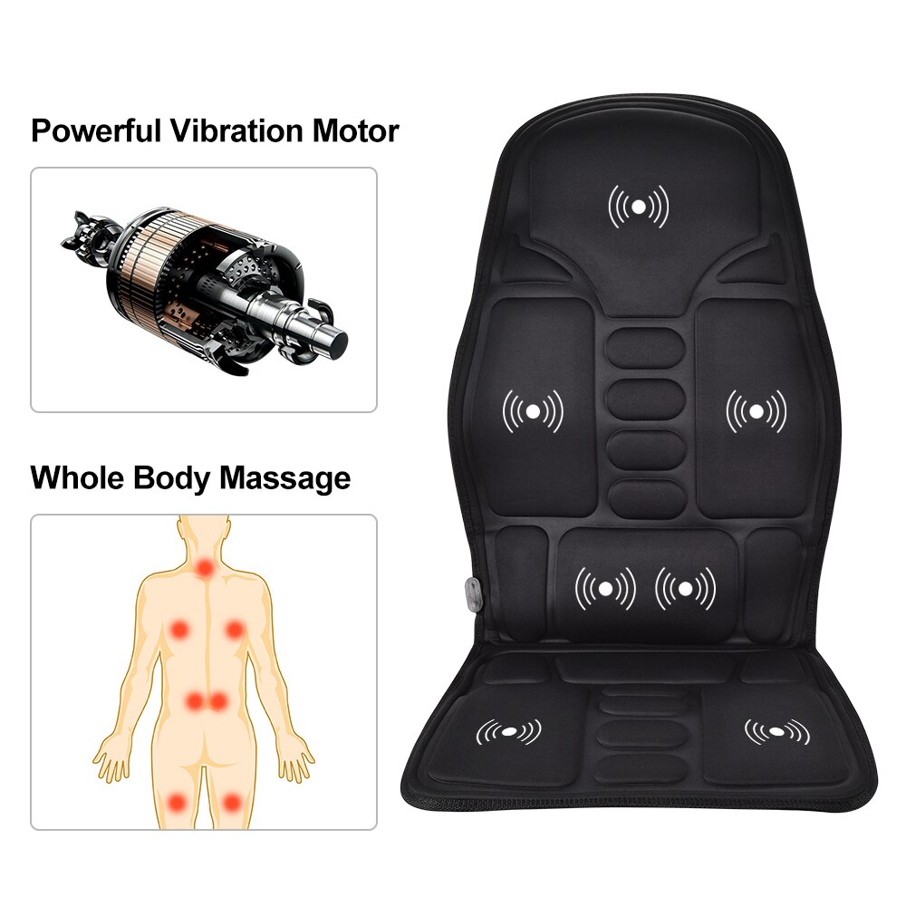 Massagestol kudde sittdyna ryggmassageapparat elektrisk uppvärmning vibrerande för bil hemmakontor ländryggen smärtlindring massage