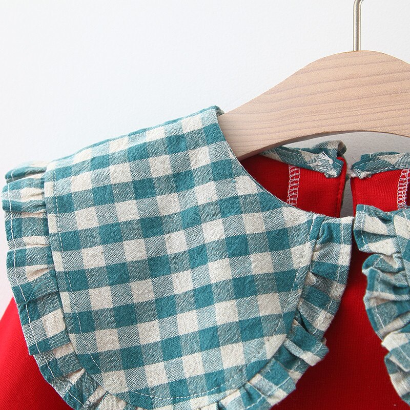 Otoño, Camiseta de algodón con cuello de solapa a cuadros de manga larga para niñas pequeñas, camisetas informales para niños