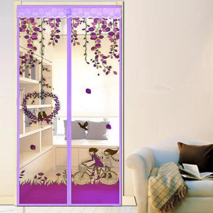 Style d'été fermeture maille moustiquaire écrans de fenêtre rideau Anti moustique magnétique Tulle rideau de douche porte écran: purple / 90x210cm