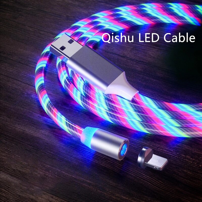 Qishu LED Lighting Fast Charging Magnetic USB Type C Cable Magnetic Cable USB Micro Charger Cable Wire for iPhone Huawei Samsun: silver cable 1m / FOR  ios