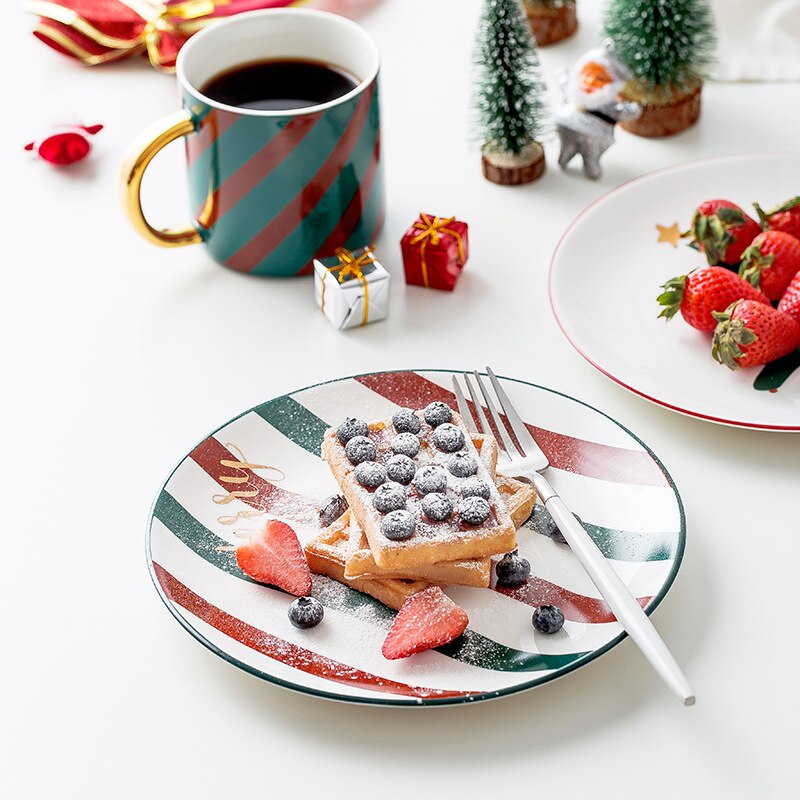 Juego de platos y cuencos de cerámica para Navidad, taza de café, cocina, fruta, ensalada, sushi, plato de postre, juego de vajilla, bandejas decorativas