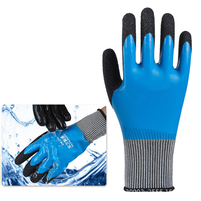 Guantes de trabajo impermeables de seguridad para hombres y mujeres, guantes de trabajo de doble capa, guantes de nailon cómodos, espuma de látex, 6 pares