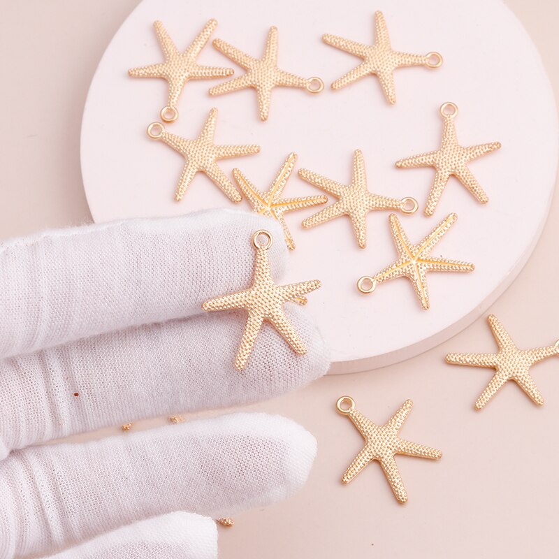 Leslie 20pcs Alloy Gold Color Starfish Metal Charms for DIY Bracelet Necklace Pendants 25x22mm Handmade Jewelry Accessories