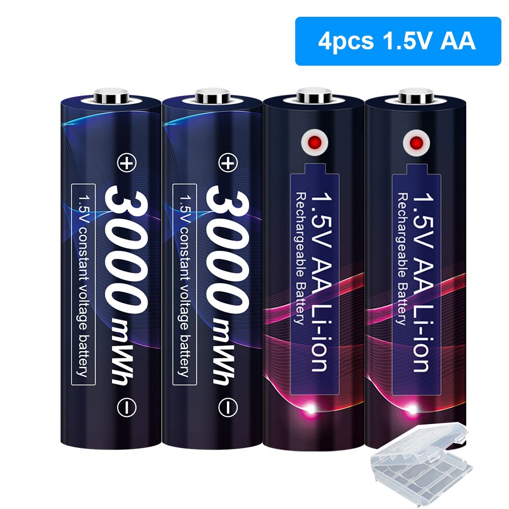 1.5V Rechargeable AA Battery 3000mWh Lithium-ion Batteries For Clock Toys Flashlight Remote Control Camera battery AA 1.5V: 4pcs AA
