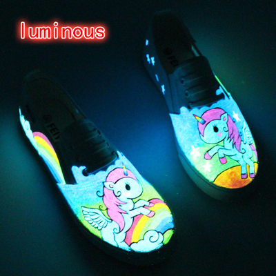 Nieuws lichtgevende canvas schoenen voor dames, handbeschilderd, instappers, glow in dark schoenen, persoonlijkheid, straatpat, wit, grote maat: 8.5
