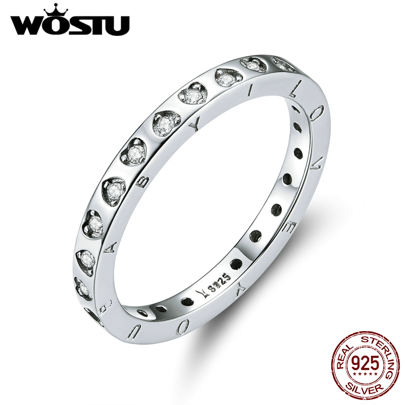 WOSTU Real 925 Sterling Silver Fashionable Rings Bright Zircon Heart Wedding Ring Finger For Women Original Jewelry CQR633