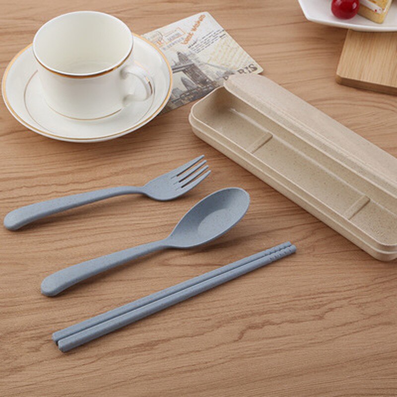 blé paille ensemble de couverts enfants baguettes fourchette trois ensembles de Portable Protection de l'environnement vaisselle ensemble