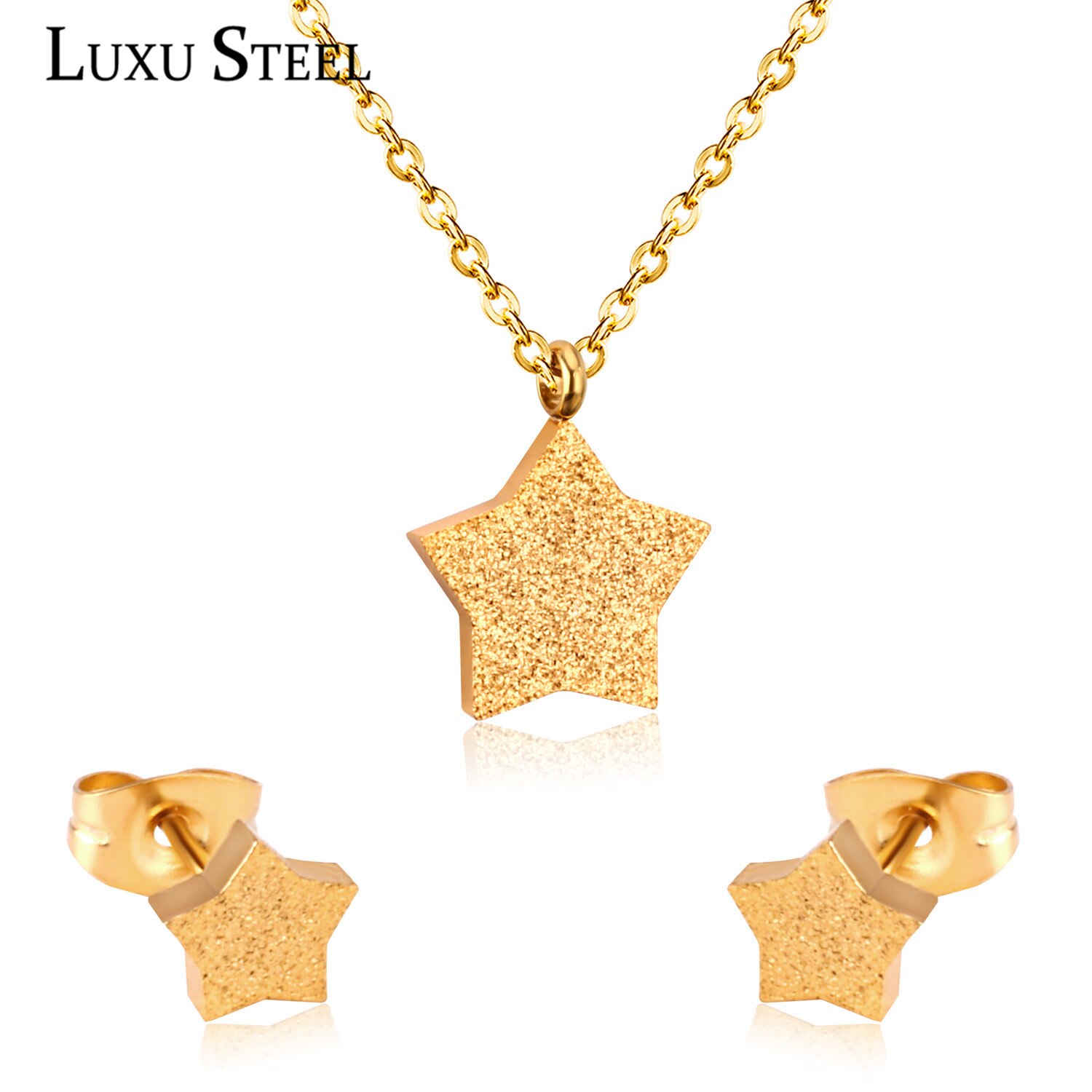 Luxusteel Pendientes Oorbellen Voor Vrouwen Klassieke Ster Kettingen Goud Kleur Kragen Choker Rvs Sieraden Sets Vriend