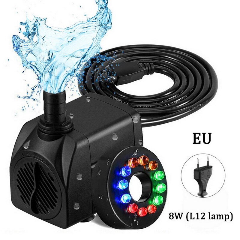 220V 6/8/10/25W Submersible Water Pump With 12 LED Lights 220-240V 800L/H EU/UK Plug For Aquarium Fish Tank Pond Fountain: JYC-1100 8W EU Plug