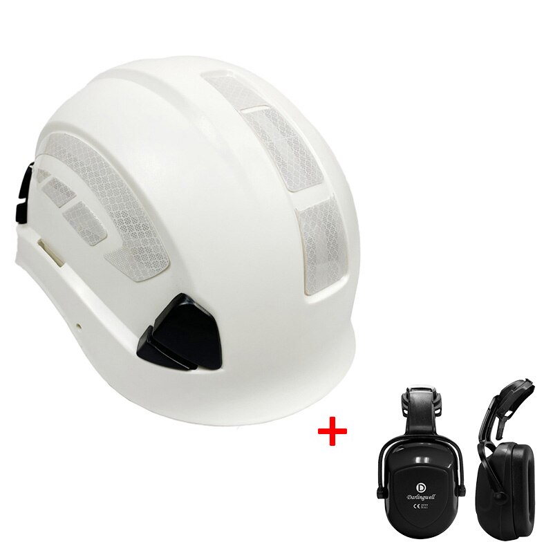Safety Helmet with Earmuff Kit Anti noise Outdoor Rock Climbing Industrial Protection Rescue Hard Hat Cave exploration: white black1