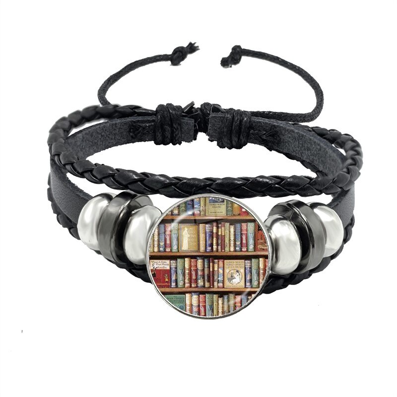 Pulsera de cuero para hombres y mujeres, brazalete de , accesorios de joyería, de escritor, Biblioteca de libros, profesor y estudiante