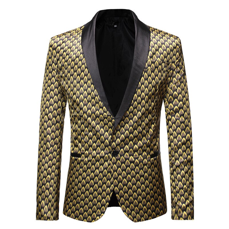Veste de costume en or brillant pour hommes, col châle, Blazer à un bouton, tenue de mariage d&#39;affaires, Costumes de chanteur sur scène: XXL