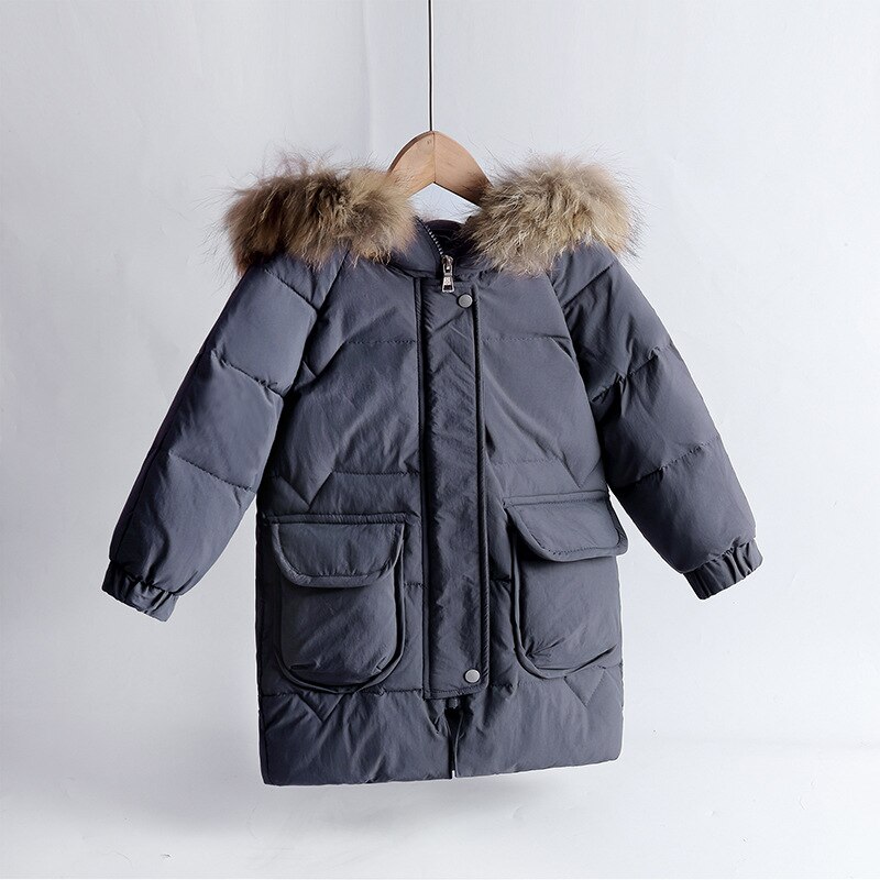 Winter kinder donsjack kinderen halflange dikke jassen jongens & meisjes bovenkleding baby's koreaanse stijl bontkraag kleding: Grijs / 8