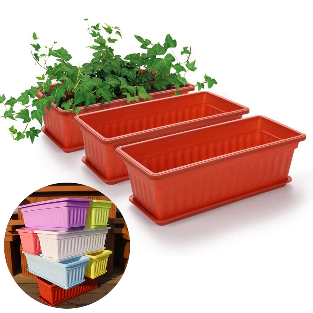 3Pcs Balcony Garden Rectangular Vegetable Flower Planter Resin Box Planting Pot with raised pot feet and 6 drainage