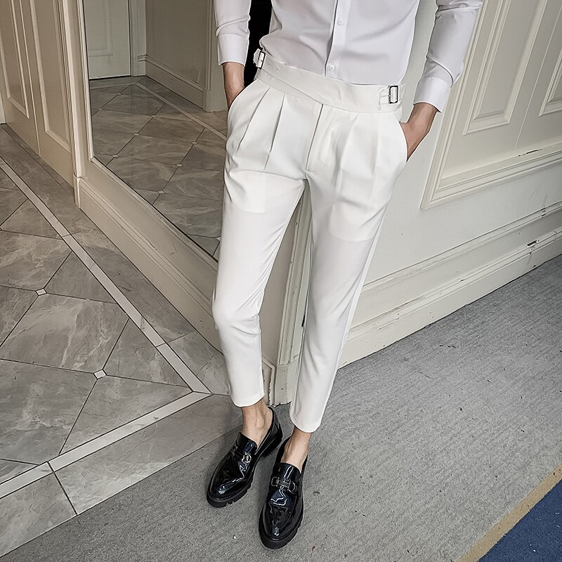 White Wedding Dress Pants for Men Business Suit Pant Casual Slim Fit Formal Pants Pantalon Costume Men's Suit Trousers: White / 32