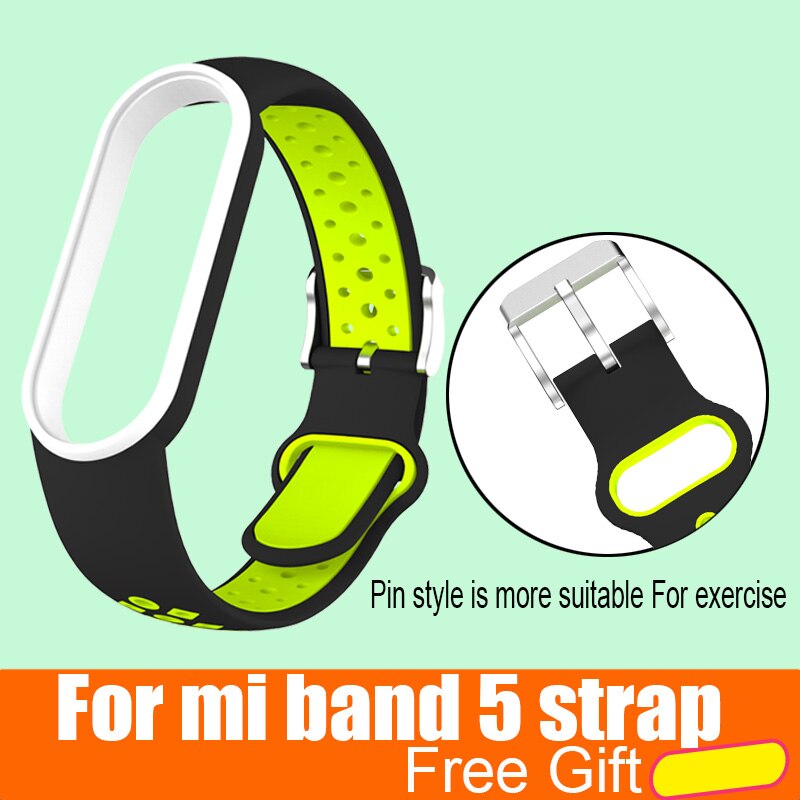 Mi Band 5 Wrist Strap for Xiaomi Mi Band 5 NFC Silicone Wristband Bracelet Mi5 Smart Watches Miband5 Accessories Sport Strap: Black green