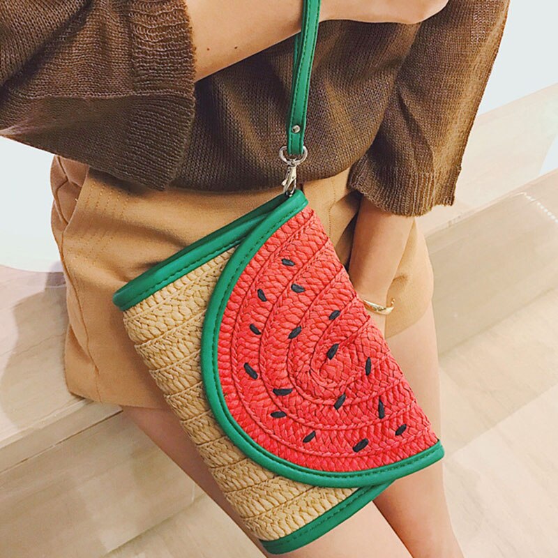 Mulheres Saco De Embreagem Palha Melancia Milho Rattan Handmade Envelope Ferrolho Saco Do Mensageiro do Sexo Feminino de Verão de Malha Trançado Tote SS3020