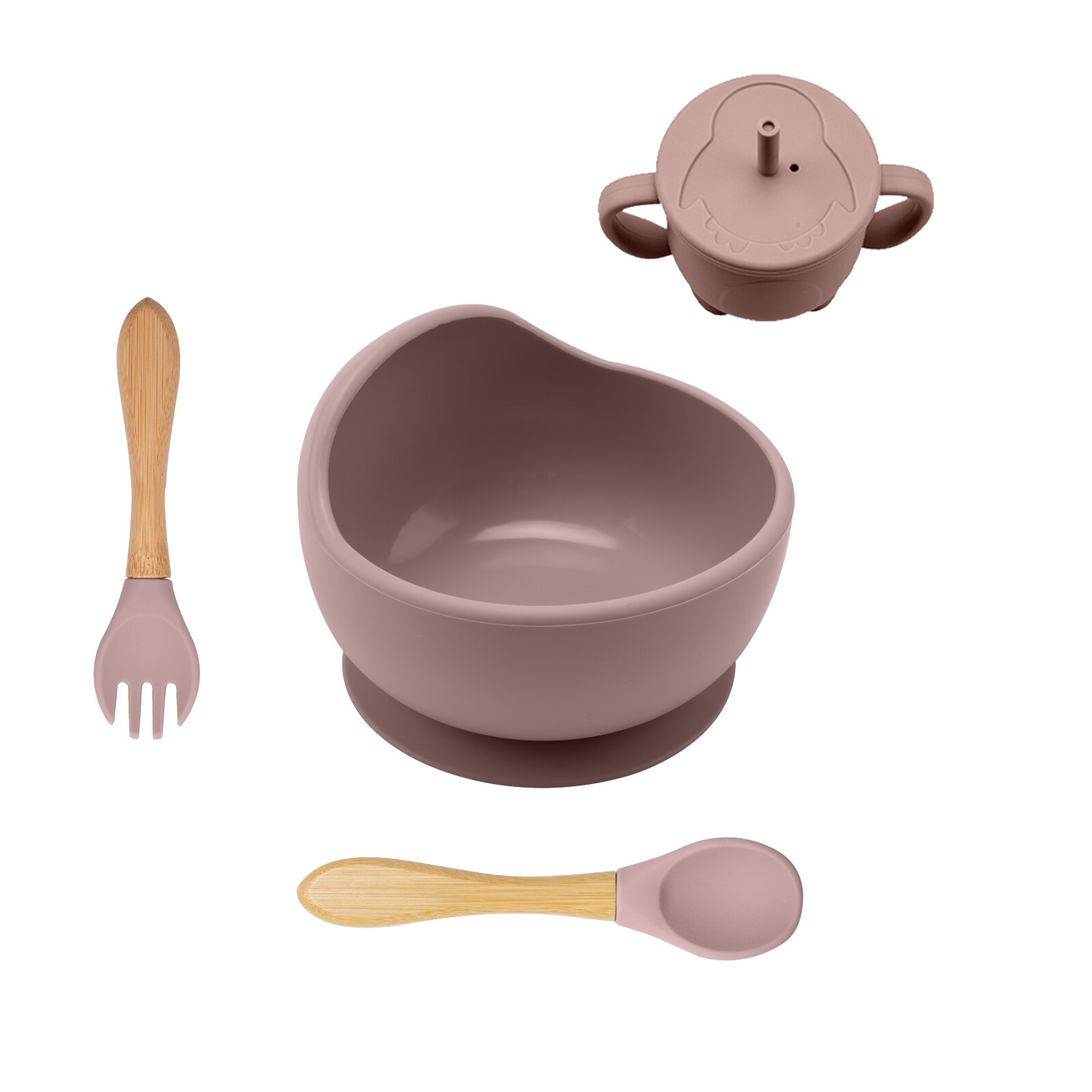 Dziecko płyta silikonowa zastawa stołowa dzieci miska zasysająca talerze karmienie dziecka miseczka silikonowa kubek ze słomką widelec naczynia zestaw stołowy dla dzieci: M