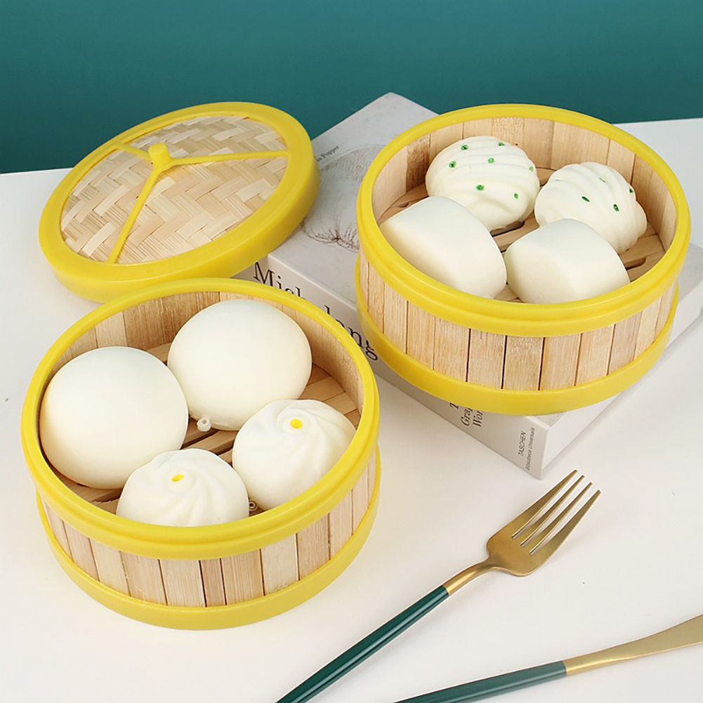 Mini simulation dampede boller presse legetøj langsomt stigende stress aflastning squishy legetøj antistress sjov bold dumpling bolle model