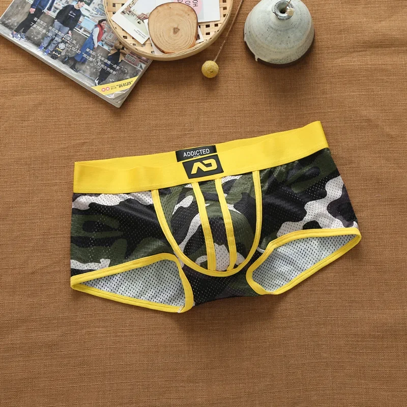 Men's nylon mesh breathable cool Camouflage underwear addicted youth boxer briefs: XXL / Yellow