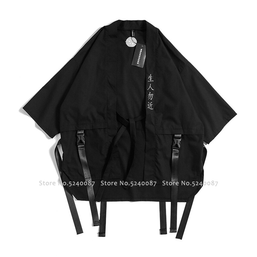 Japanese Harajuku Style Kimono Cardigan Black Jackets Haori Samurai Robes Cosplay Costumes Chinese Hanfu Coat Streetwear