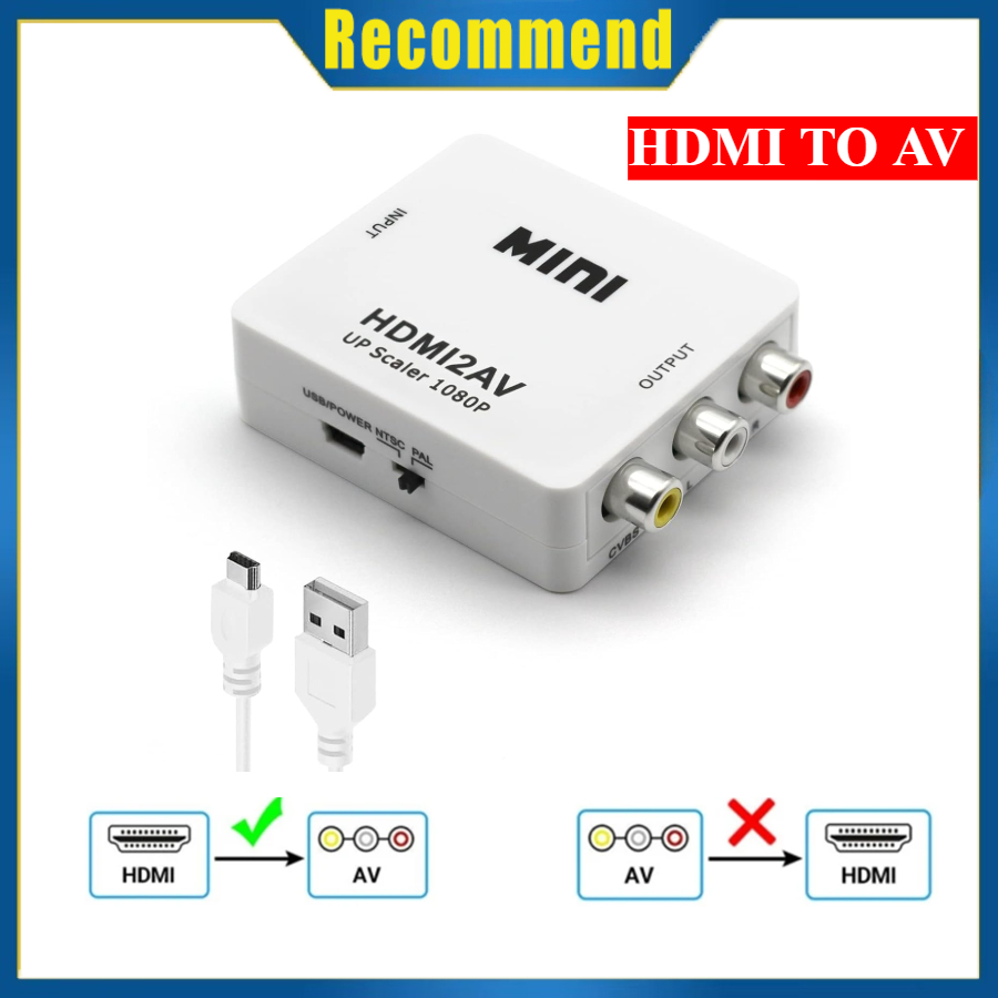 Adaptador HDMI a AV RCA CVSB L/R/, RCA CVSB L/R AV a HDMI, compatible con convertidor compuesto de vídeo HD 720/1080p con Cable USB: Azul